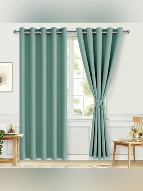 Hiasan Sage Green Blackout Curtains 60x84 Set of 2 Thermal Noise Reducing NEW